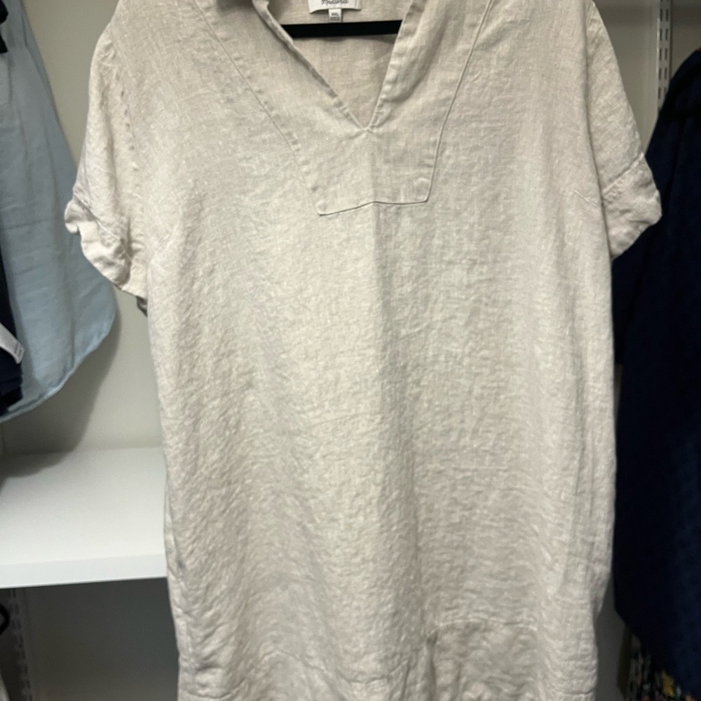 Madewell Cream Short Sleeve Linen Dress